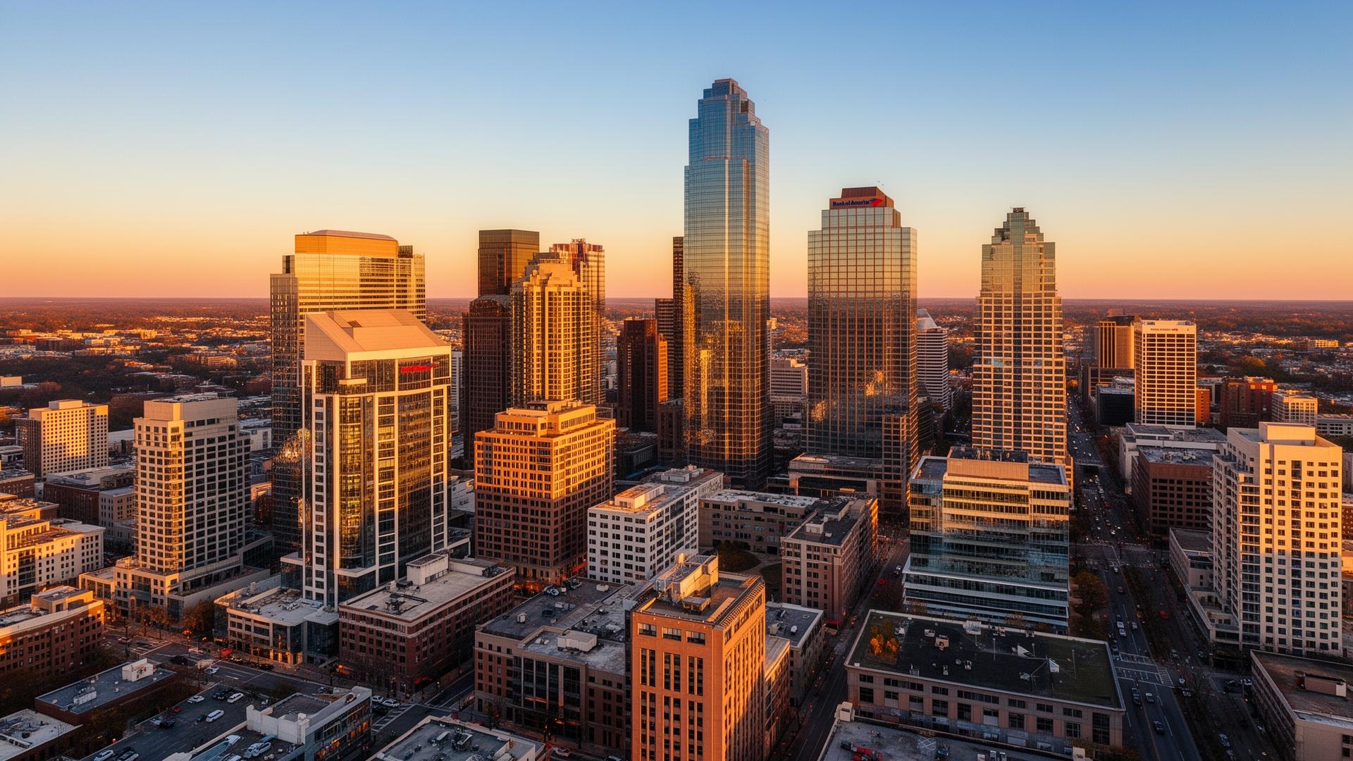 Charlotte, North Carolina downtown skyline at golden hour